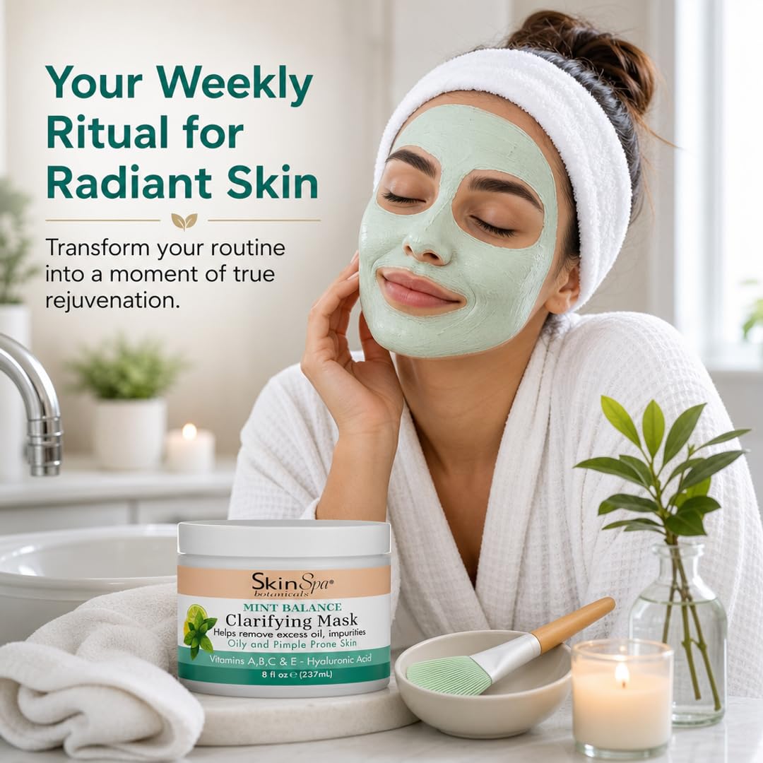 SkinSpa Face Mask - Acne Control Mint Julep Masque with Hyaluronic Acid, Vitamin B & E - Lock In Moisture, Cleanse & Refresh Oily, Pimple-Prone Skin - 8 oz