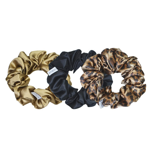 MTSNOO 100% Pure 22 Momme Mulberry Silk Scrunchies for Hair Sleep with Elastic Band - 3 Pack Curly Hair Ties Ropes Set for Women and Girls
