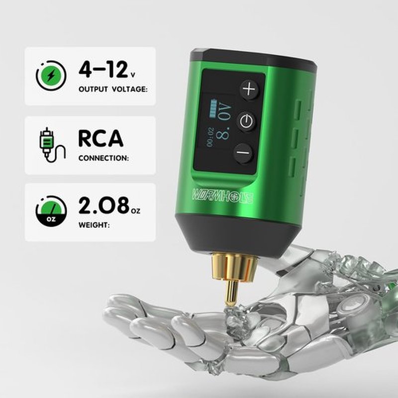 Wireless Tattoo Battery Pack, Rechargeable Cordless Tattoo Power Supply Portable RCA Lithium Battery Pack 1500mAh Capacity with LED Digital Display for Tattoo Pen Rotary Tattoo Machine WB11-C
