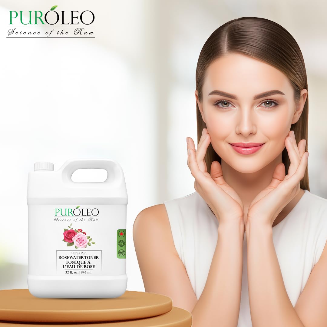 PUROLEO Rose Water 32 Fl Oz/946 ML (Packed in Canada) Pure & Natural Skin Care Setting Spray and Toner - Premium and Luxury Self Care with Rosewater for Face, Makeup Setting Spray, and Facial Mist
