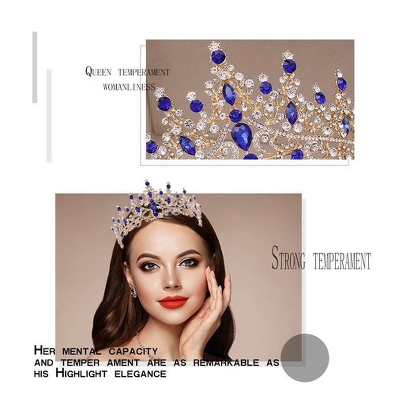 Yovic Baroque Wedding Crowns Rhinestone Bridal Crown and Tiara Crystal Bride Crown Prom Costume Party Hair Accessories for Women and Girls (Blue)