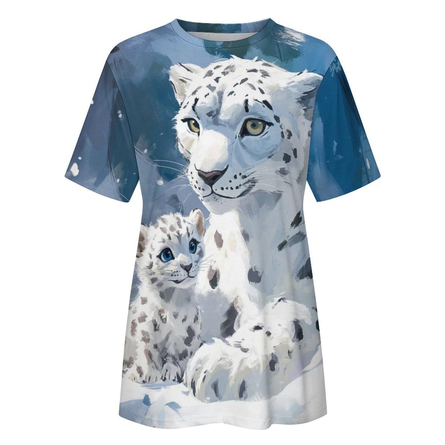 Mothers Day Shirt Snow Leopard Print Fashion Funny Casual Mom and Daughter Outfits Soft Comfy Short Sleeve Cotton Oversized Tee for Summer Vacation Mother Daughter Matching Shirts,2XL