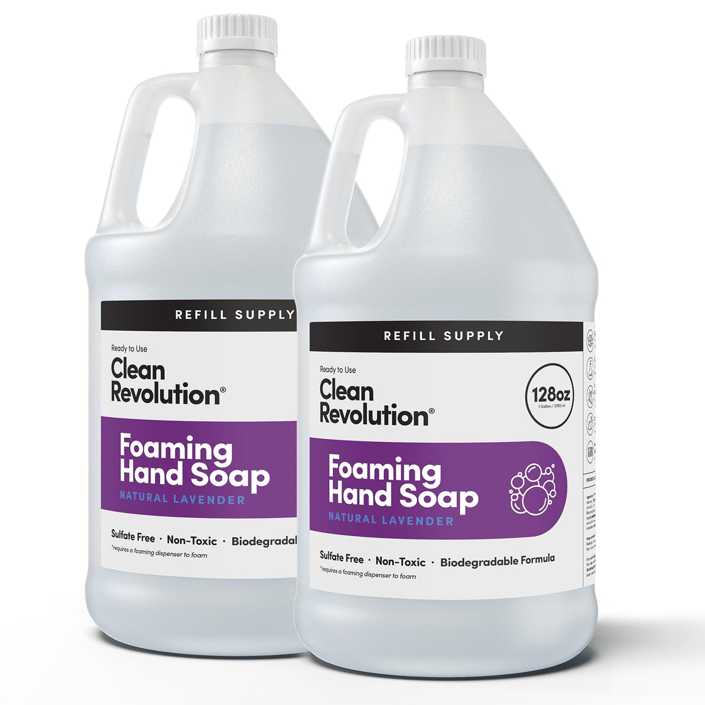 Clean Revolution Foaming Hand Soap Refill with Real Essential Oils, Moisturizing Sulfate-Free Hand Soap, Ready-to-Use Foam Soap Refill for Kitchen & Bathroom (Natural Lavender) 128 Fl Oz, 2 Pack