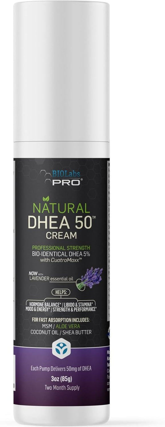 DHEA Cream 50mg - All-Natural Bioidentical Dehydroepiandrosterone with Organic Fenugreek & Maca Root | Lavender Scent, 2-Month Supply