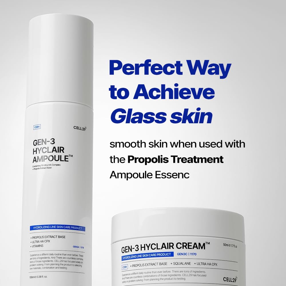 CELL29 Gen3 Hyclair Serum Ampoule 3-Layer Hyaluronic Acid 10 Species Acne Treatment Daily Face Moisturizer Propolis & Collagen 100-Hour Long-Lasting Formula All Skin Types Glass Skin Korean 3.38 Fl.oz