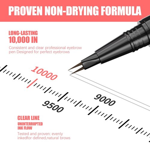 Eyebrow Pen, Curved Microblading Eyebrow Pencil, 2-in-1 Dual-Ended Natural Brow Eyebrow Pen with Micro-Fork-Tip and Precise Brush-Tip, Waterproof Long-Lasting Microblading Eyebrow Pen, Dark Brown
