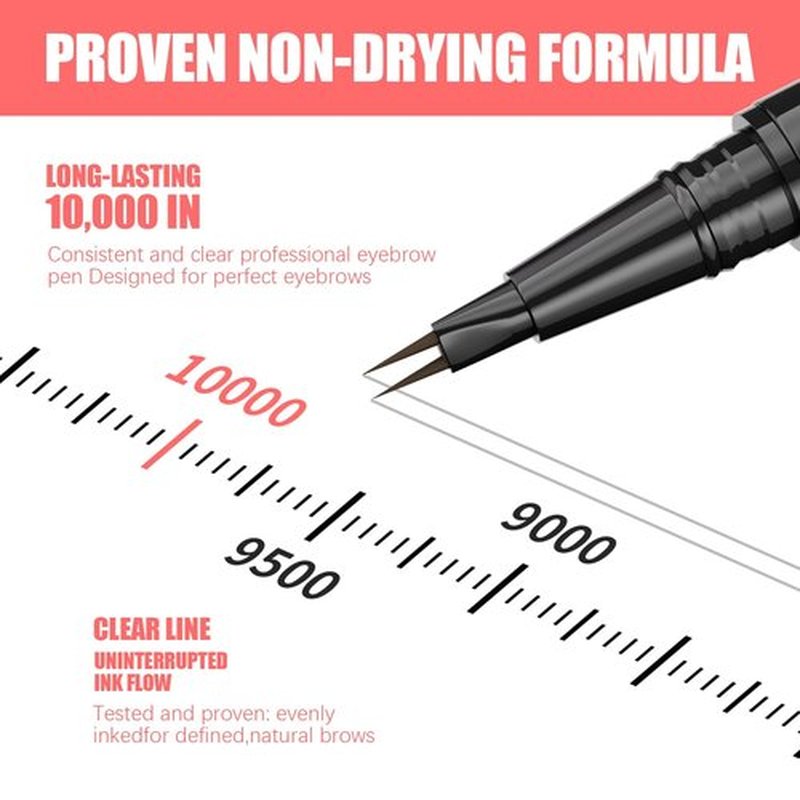 Eyebrow Pen, Curved Microblading Eyebrow Pencil, 2-in-1 Dual-Ended Natural Brow Eyebrow Pen with Micro-Fork-Tip and Precise Brush-Tip, Waterproof Long-Lasting Microblading Eyebrow Pen, Brown