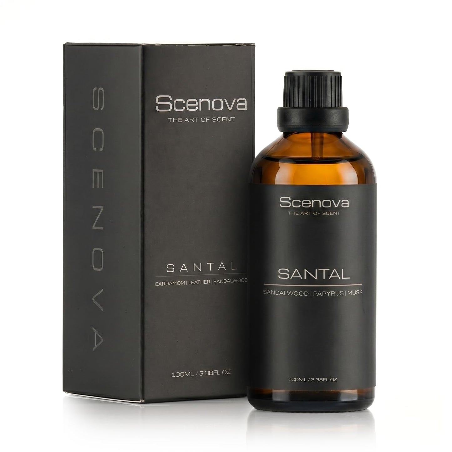 Santal Diffuser Oil, Sandalwood, Papyrus, Cardamom, Max Concentration, 100ml 3.4 Fl Oz. Aromatherapy, IFRA Certified. Non GMO, Child and Pet Safe.