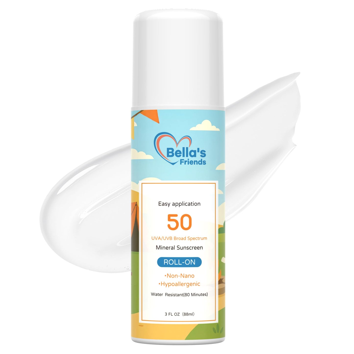 Kids Roll-On Mineral Sunscreen SPF 50 for Face & Body, Natural Sunscreen Lotion Applicator, Travel Size, Reef Safe, Summer Beach Vacation Travel Essentials, 1 Pack