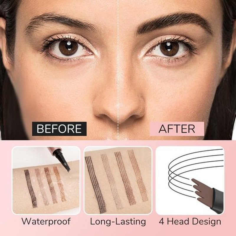 Waterproof Eyebrow Pen, 2025 New Microblading Eyebrow Pencil with Micro 4-Fork Tip, Long lasting Natural Eyebrow Makeup Fine Stroke Eye Brown Pen for Natural Hair-Like Brows (Black)