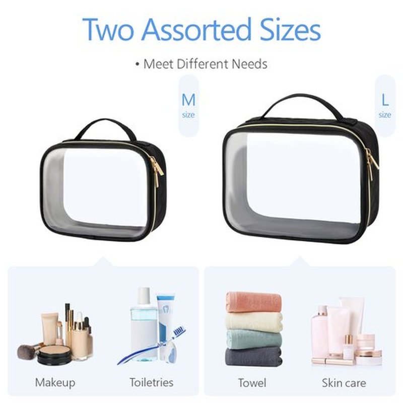 PACKISM Clear Makeup Bags - TSA Approved Toiletry Bag with Handle Large Opening, Clear Toiletry Bags for Traveling Travel Essentials, Clear Travel Bags for Toiletries, Black