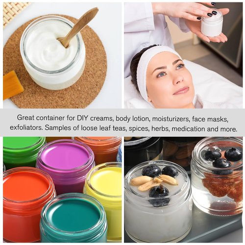 Tecohouse 4 oz Glass Jars with Lids, 16 Pack Clear Cream Jars with Lids, White Labels & Inner Liners, Empty Round Clear Slime Containers for Cream, Lotion-Clear