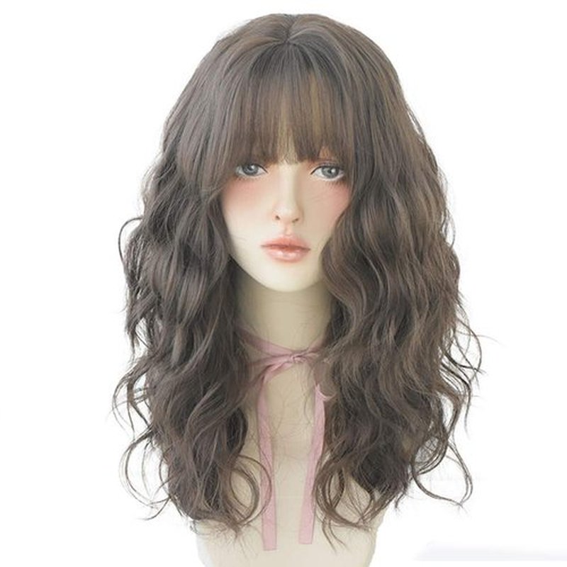 URCGTSA Wavy wigs with Bangs for women Party Wigs Natural Looking Heat Resistant Fiber Hair Color Wavy hair osplay Daily Part Wig for Women Full Hair Straight Wigs (Cold Black)