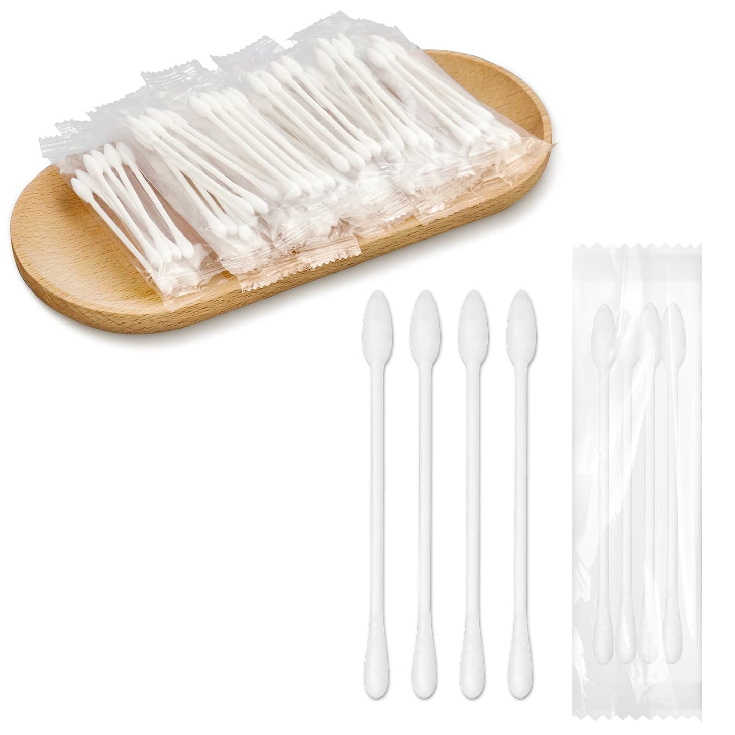 300 Pack Cotton Swabs, Individually Wrapped Cotton Swab, Individually Wrapped Double Tipped Paper Sticks for Ear, Make-up(4pcs per Bag,300 Bags,Round+Pointed Shape)