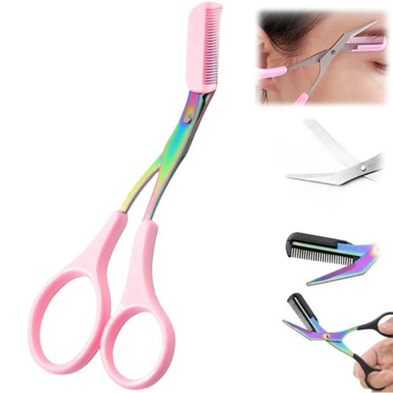 Eyebrow Trimmer Scissor, 2025 Upgraded Eyebrow Scissors with Comb, Professional Precision Eyebrow Trimmer Scissors for Women Men, Eyebrow Trimmer Hair Removal Makeup Grooming Tool (Pink)