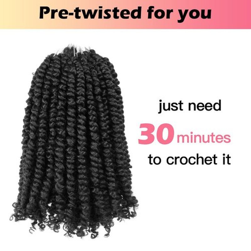 Niseyo 10 Inch Passion Twist Hair Pre-twisted 4 Packs Pre-looped Crochet Passion Twist Crochet Hair Short Braids (4Packs, Black)