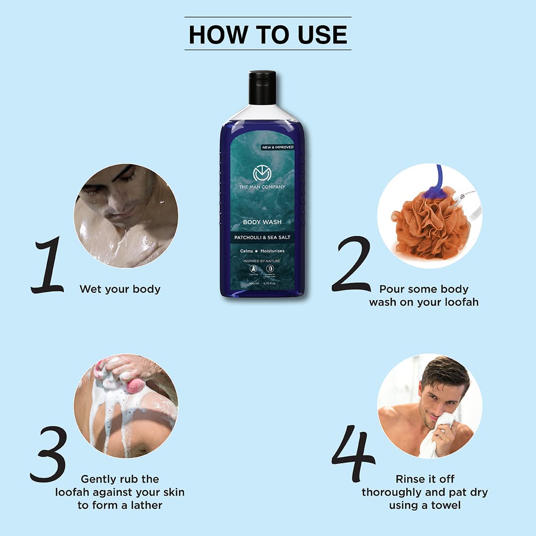 The Man Company Patchouli & Sea Salt Perfumed Body Wash For Men - 200 Ml | Shower Gel For Deep Moisturization & Smooth Skin | Enriched With Green Tea, Turmeric & Moringa Extract