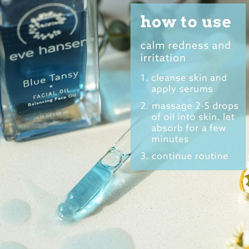 Eve Hansen Blue Tansy Facial Oil Moisturizer - Balancing Face Oil With Squalane, Rosehip, Turmeric, Vitamin E For Skin | Non-Greasy - 1.7 oz