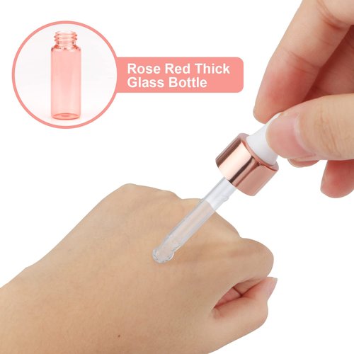 Wresty 15 Pcs Pink Glass Dropper Bottle Essential Oil Dropper Bottles Mini Glass Vials Cosmetic Liquid Container Perfume Aromatherapy Sample Bottles With Glass Eye Dropper (5ml(1/6oz))