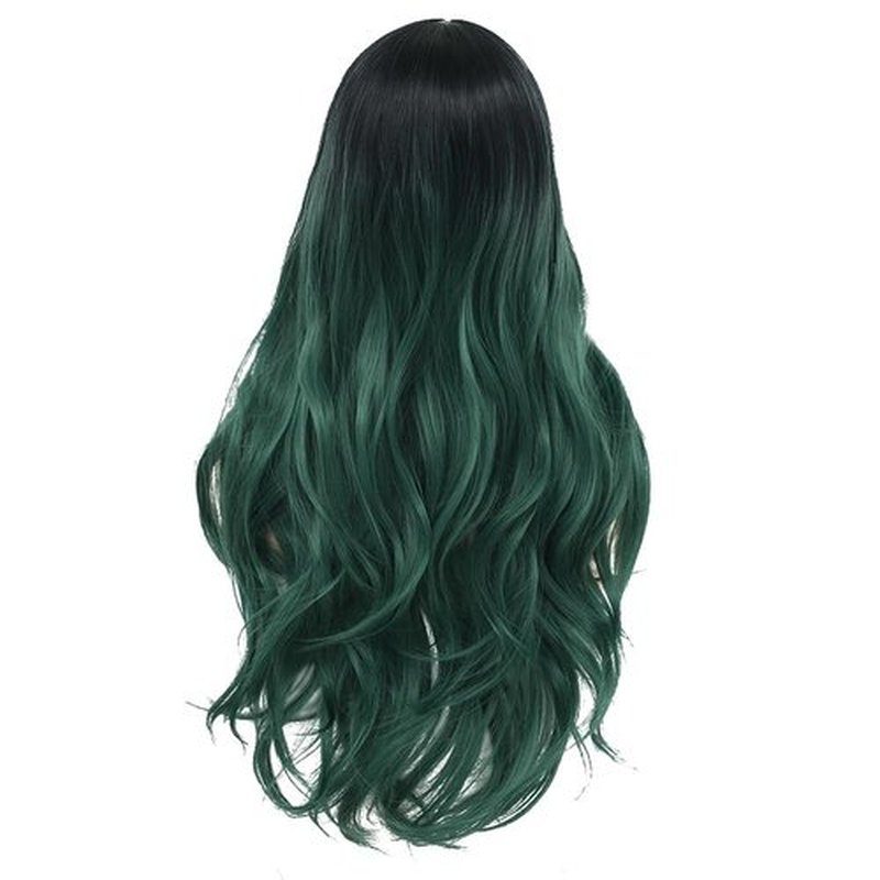 Swiking Long Green Wigs for Women Curly Wave Natural Ombre Green Synthetic Fibre Soft Hair Wigs for Party Cosplay Halloween (Ombre Green)