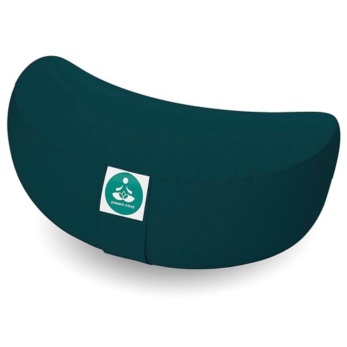Present Mind (Height 6”) Half Moon Zafu Yoga Bolster for Gymnastic & Meditation Made in EU with Multiple Colors – 100% Natural Cotton Crescent Yoga Meditation pillow Buckwheat with Washable Covers