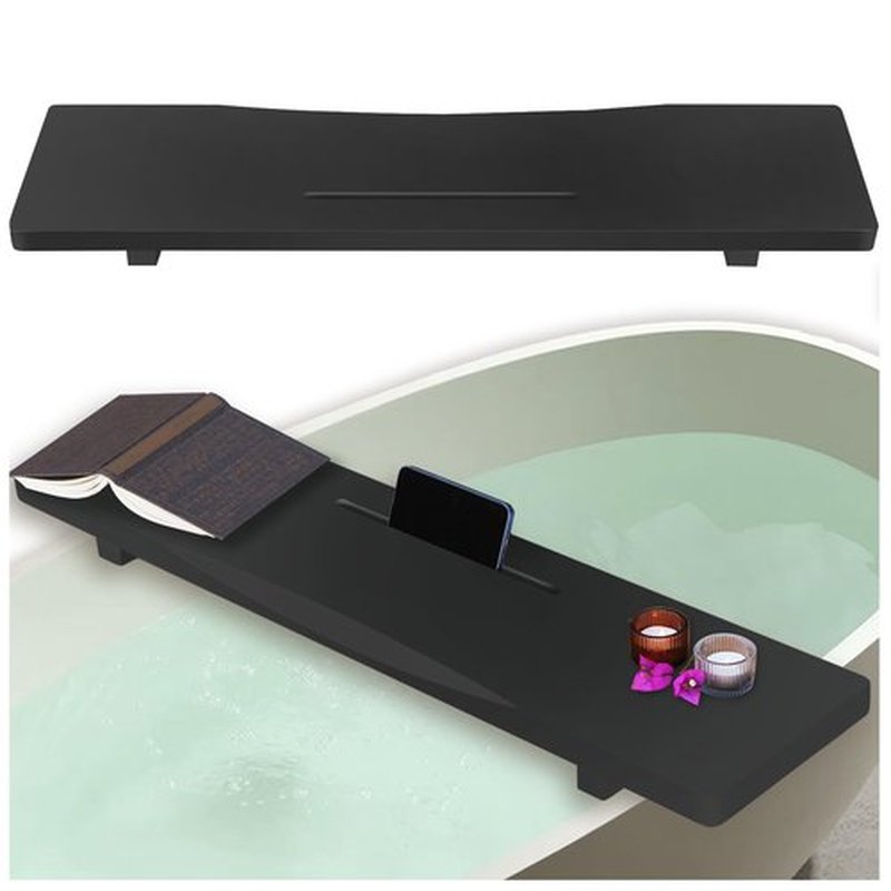 Stylish Black 1.2IN Thickened Board Bamboo Bathtub Tray Caddy with Adjustable Legs, Minimalistic Design Bath Tray for Tub, Bathtub Accessories, Fits Most Bath Tubs, Idea for Women