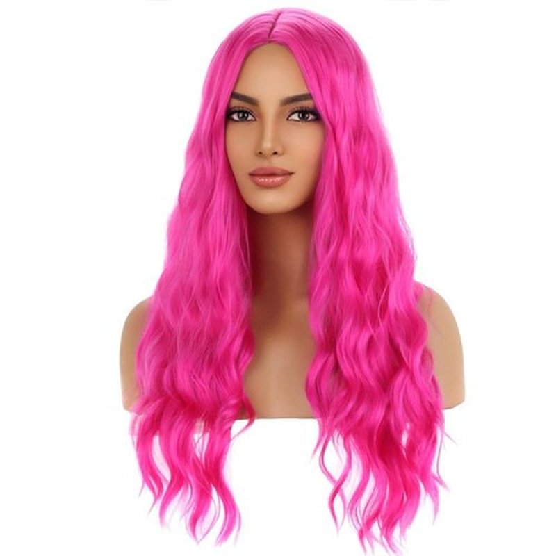 MAGQOO Hot Pink Wig Magenta Wig Long Curly Wavy Pink Wigs for Women Girls Middle Part Heat Resistant Hight Density Synthetic Wigs (Hot Pink)