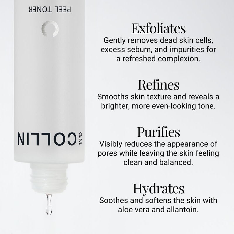 G.M. COLLIN Peel Toner Exfoliant | Daily Leave-On Liquid with AHA BHA PHA | Salicylic Acid Toner for Pores & Smooth Skin | Aloe Vera Soothes & Hydrates