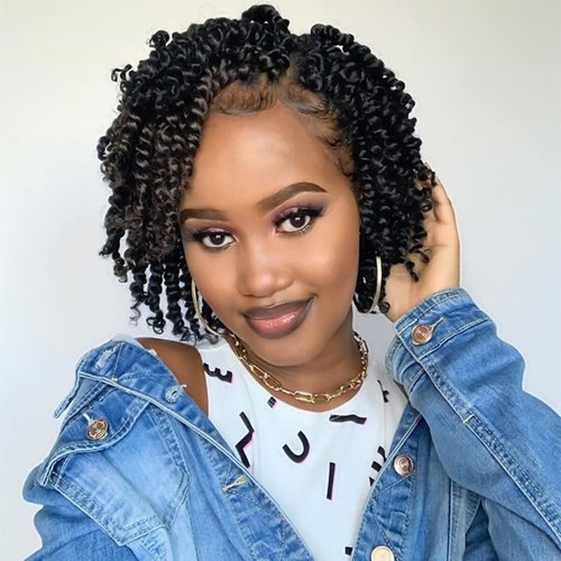 The BOHOBABE Pre-twisted Passion Twist Crochet Hair 6 Inch Short Pre-looped Crochet Passion Twist Braiding Hair 8 Packs (1#) 1#(Jet Black)