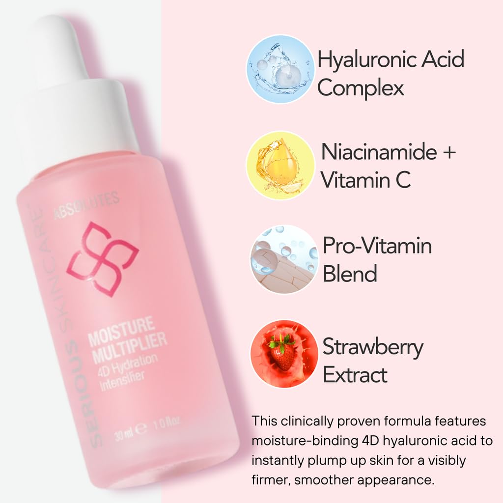 Serious Skincare - Hyaluronic Acid Serum for Face - Absolutes Moisture Multiplier - Plumping, Hydrating & Anti-Aging - Visually Reduce Lines and Wrinkles - For Women and Men - 1 Fl. Oz.