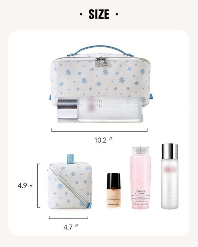 EACHY Travel Makeup Bag,Large Capacity Cosmetic Bags for Women,Waterproof Portable Pouch Open Flat Toiletry Bag Pattern Makeup Bag (C-Blue-Large)