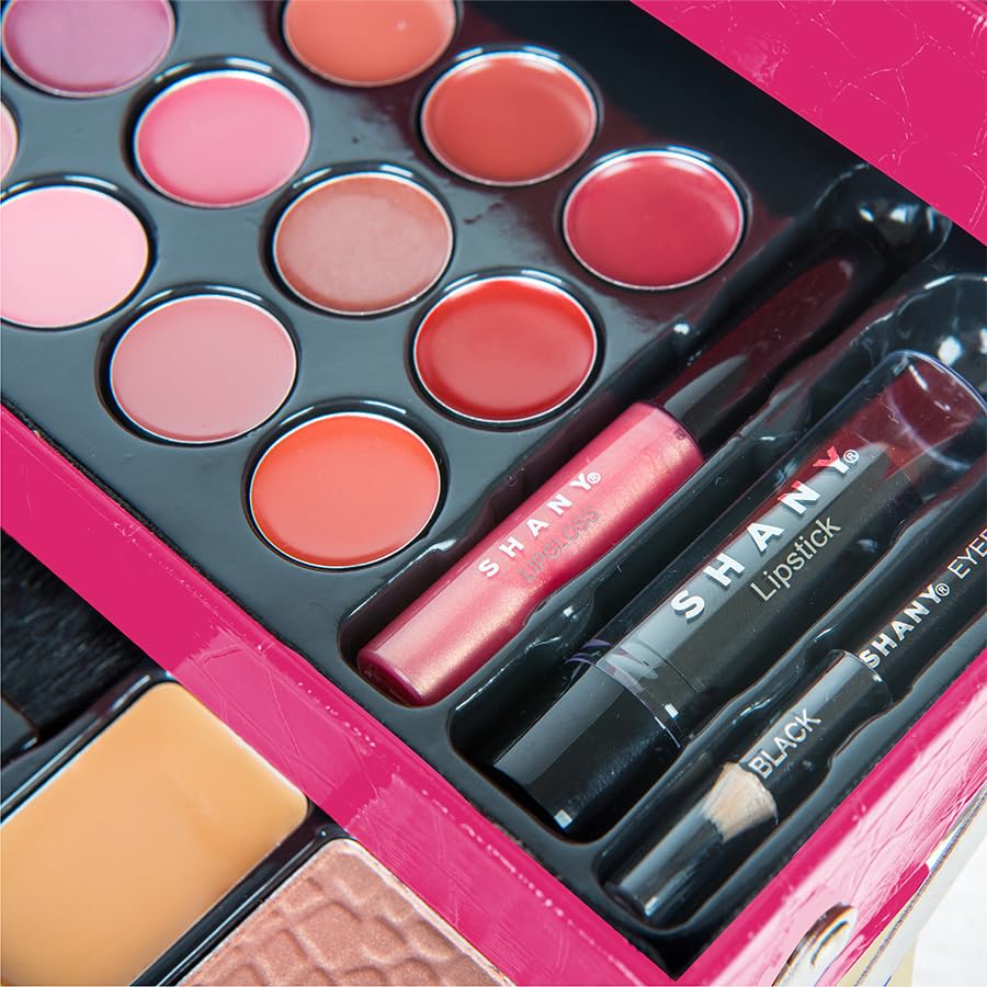 SHANY All In One Makeup Set, Eyeshadow, Blushes, Face Powder, Lipstick, Eye liners, Make up Pencils and Cosmetics Mirror - Makeup Kit With Reusable Storage Beauty Box - Red