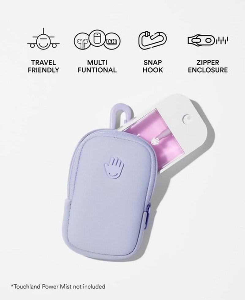 Touchland Touchette Zippered Pouch, Attachable Fashion Accessory with Snap Hook for Power Mist and Glow Mist 1FL OZ, Lilac