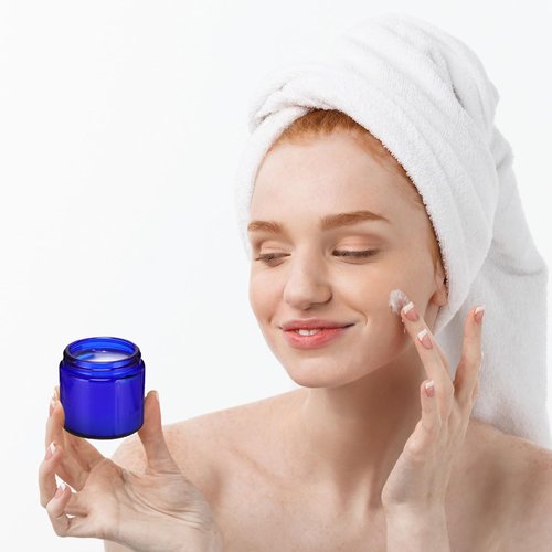 Norme 12 Pcs 4 oz Glass Jars with Lids Leakproof Round Airtight Jars Empty Cosmetic Jars with Inner Liners Lid for Storing Lotions Powder Ointments Candle Making (Cobalt Blue)
