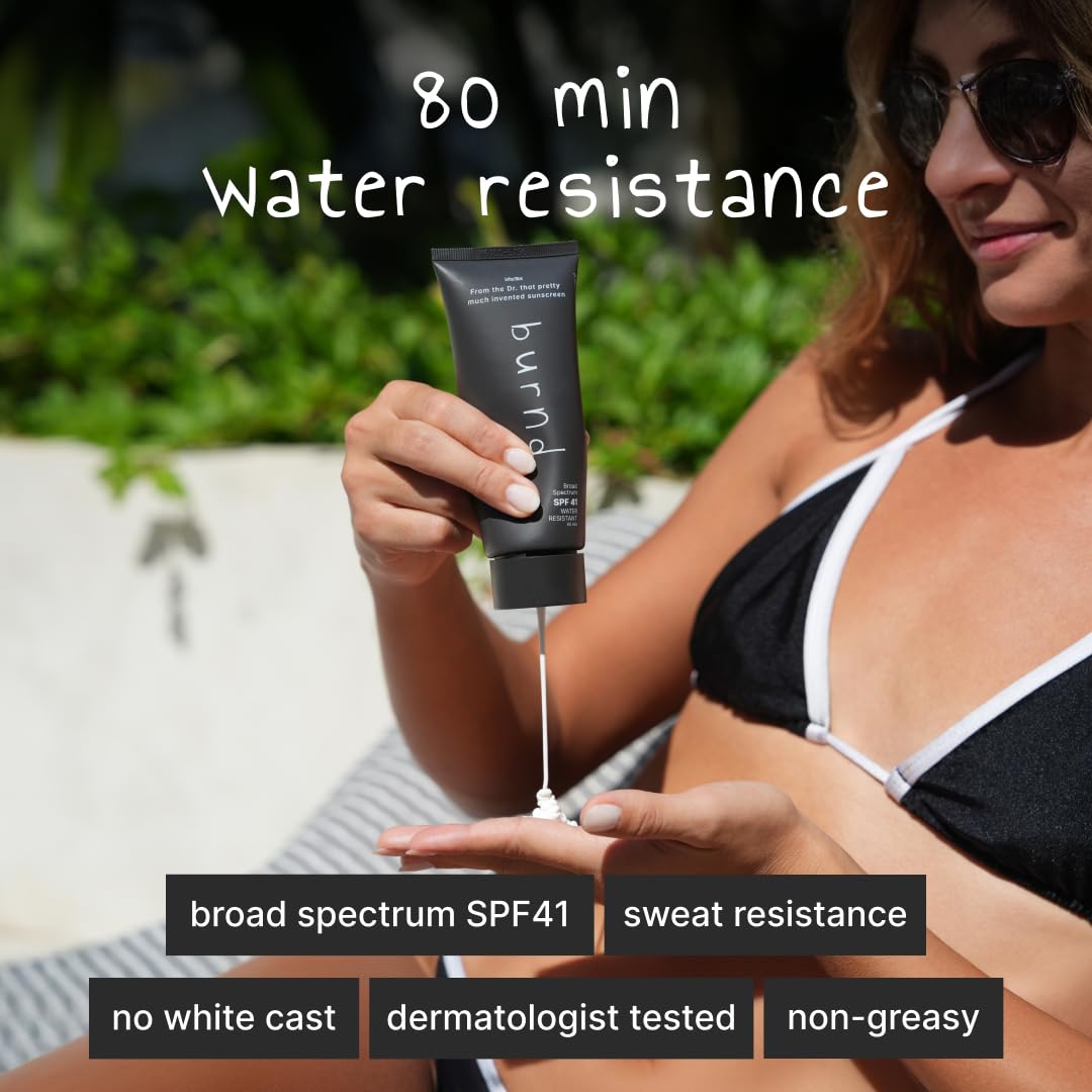 burnd. SPF 41 Broad Spectrum Sunscreen Lotion, Invisible Zinc Oxide Sunscreen, Water Resistant 80 Min, Fragrance Free, Dermatologist & Pediatrician Formulated, Face & Body Sunblock, 3.4 fl oz