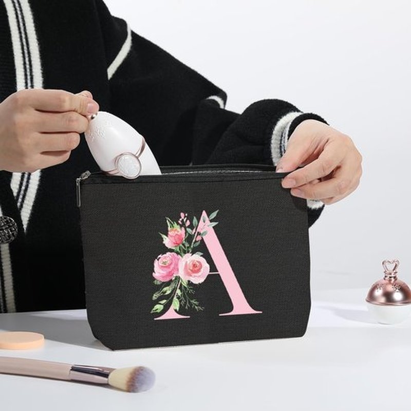 kdxpbpz A-Z Personalized Cosmetic Bag Monogrammed Makeup Bags Bridesmaid Gifts Custom Toiletry Pouch Gifts for Women Mom Best Friend Sister Bride Bridesmaid (A)