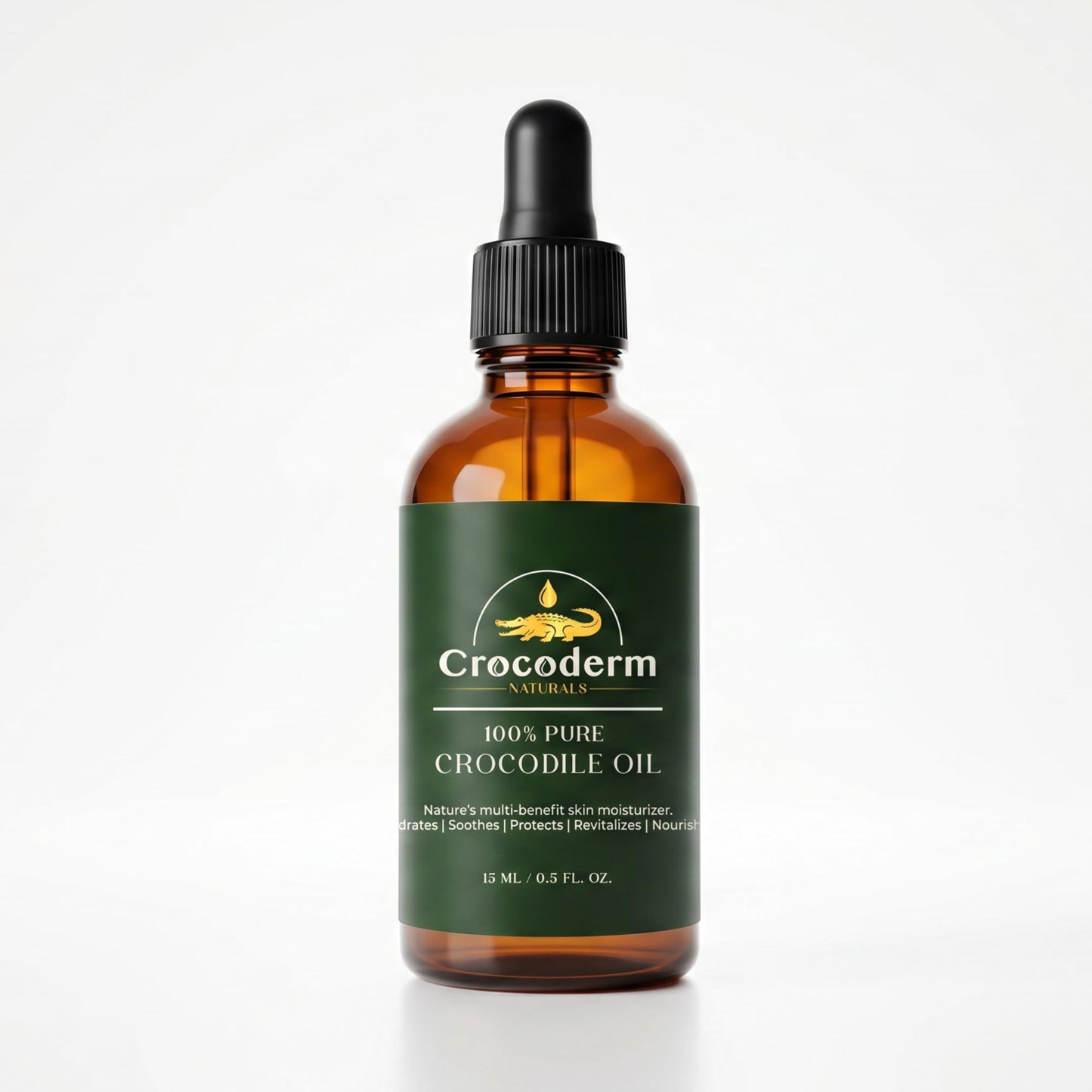 Crocoderm Pure Crocodile Oil – Fast Absorbing Skin Moisturizer for Face & Body – 100% Single Ingredient – Lightweight, Non-Greasy Hydration (15mL)