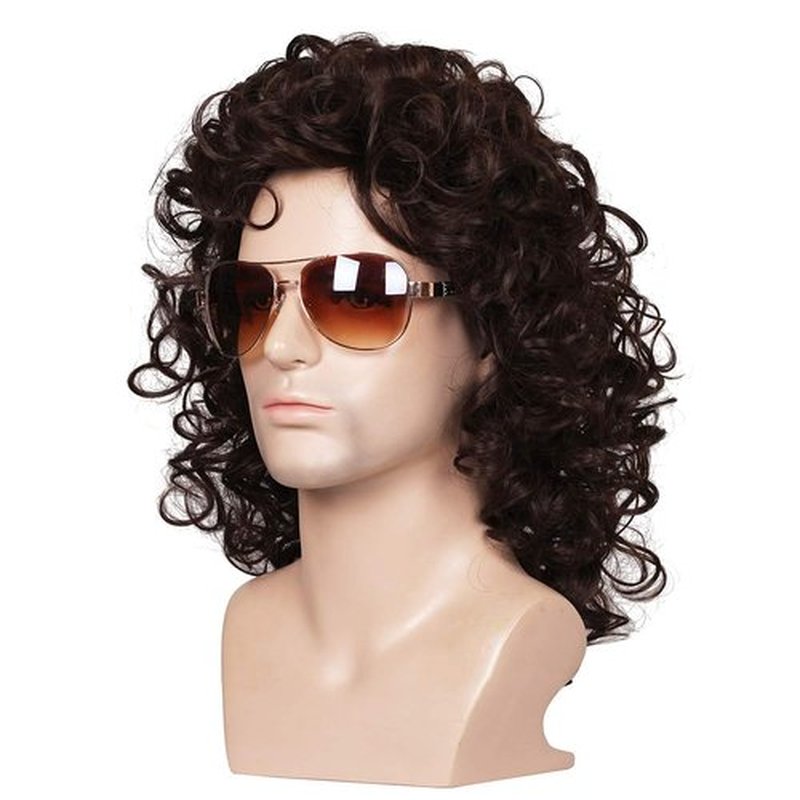 FantaLook Short Curly Brown Halloween Cosplay Wig for Men