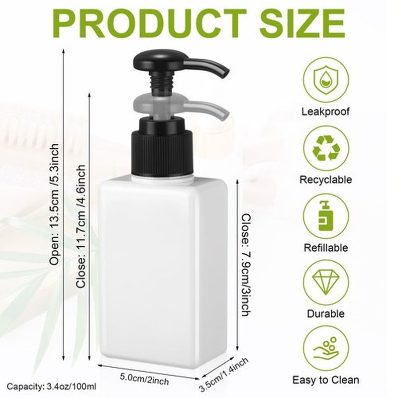 Domensi 12 Pcs 100ml /3.4 oz Pump Bottle Mini Travel Bottles Small Dispenser Bottles Plastic Pump Lotion Dispenser Empty Bottle Square Dispenser Travel Size Containers Toiletries (White)