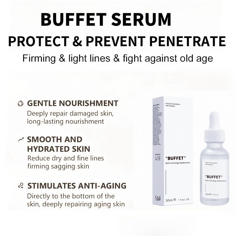 Peptides Serum For Face "Buffet" + Copper Peptides ， Reduce Skin wrinkles, Improve Skin Anti-aging,Moisturizing Peptide Serum, For Reduces Wrinkles And Fine Lines (1, 1PC)