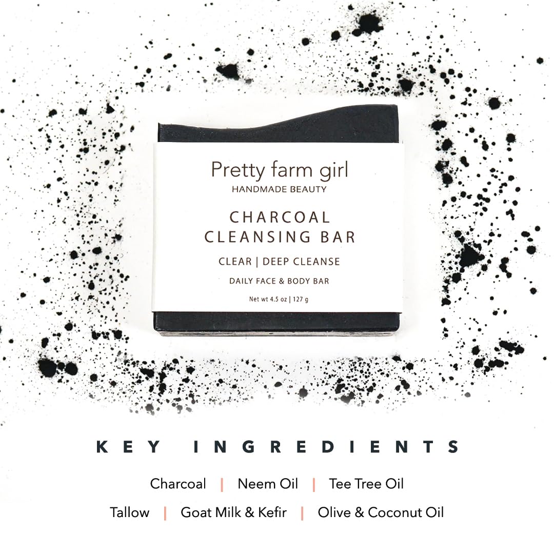 Pretty farm girl Charcoal Beef Tallow Soap & Goat Milk Soap – Clear & Deep Cleanse Natural Soap with Activated Charcoal – Handmade Organic Soap Bar for Acne & Oily Skin – Fragrance Free Bar Soap