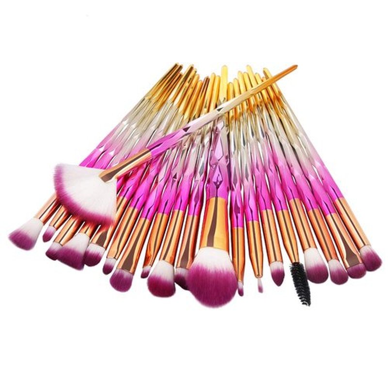 KOLIGHT 20pcs Cosmetic Makeup Brushes Set Eyeshadow Lip Brush for Beautiful Female (pink silver gold)