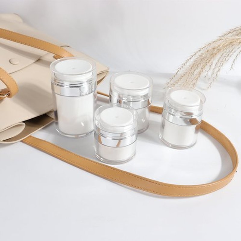 4Pack Airless Pump Jars Mixed(0.5oz+1.0oz+1.7oz+3.5oz) Lotion Dispenser Bottle with Pump, Moisturizer Travel Containers for Cream Skincare Face Makeup