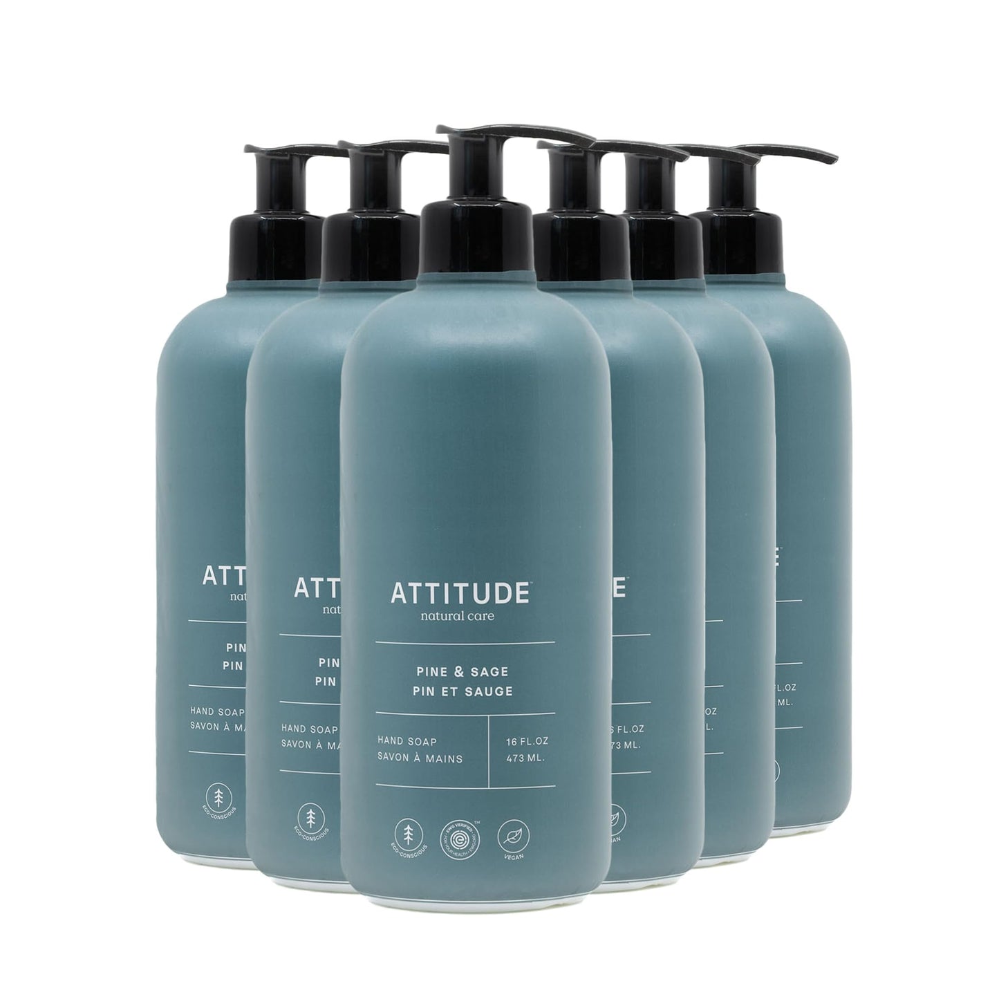 ATTITUDE Limited Edition Liquid Hand Soap, EWG Verified, Plant and Mineral-Based, Vegan Personal Care Products, Pine & Sage, 16 Fl Oz (Pack of 6)
