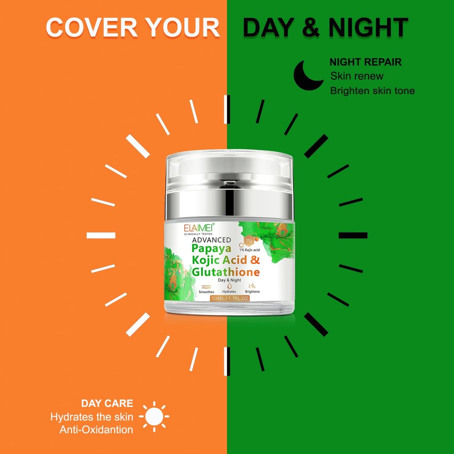 TEEROVA Papaya Cream, Anti-aging Hydrating Natural Formula with Glutathione for Nourishing Dry Skin, Day & Night Face Moisturizer 50ML
