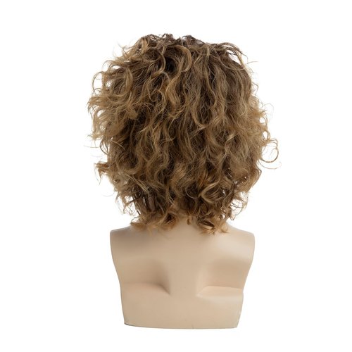 Sallcks Men's Short Curly Blonde Hair Wigs Heat Resistant Synthetic Wig with Dark Root for Daily Party Cosplay