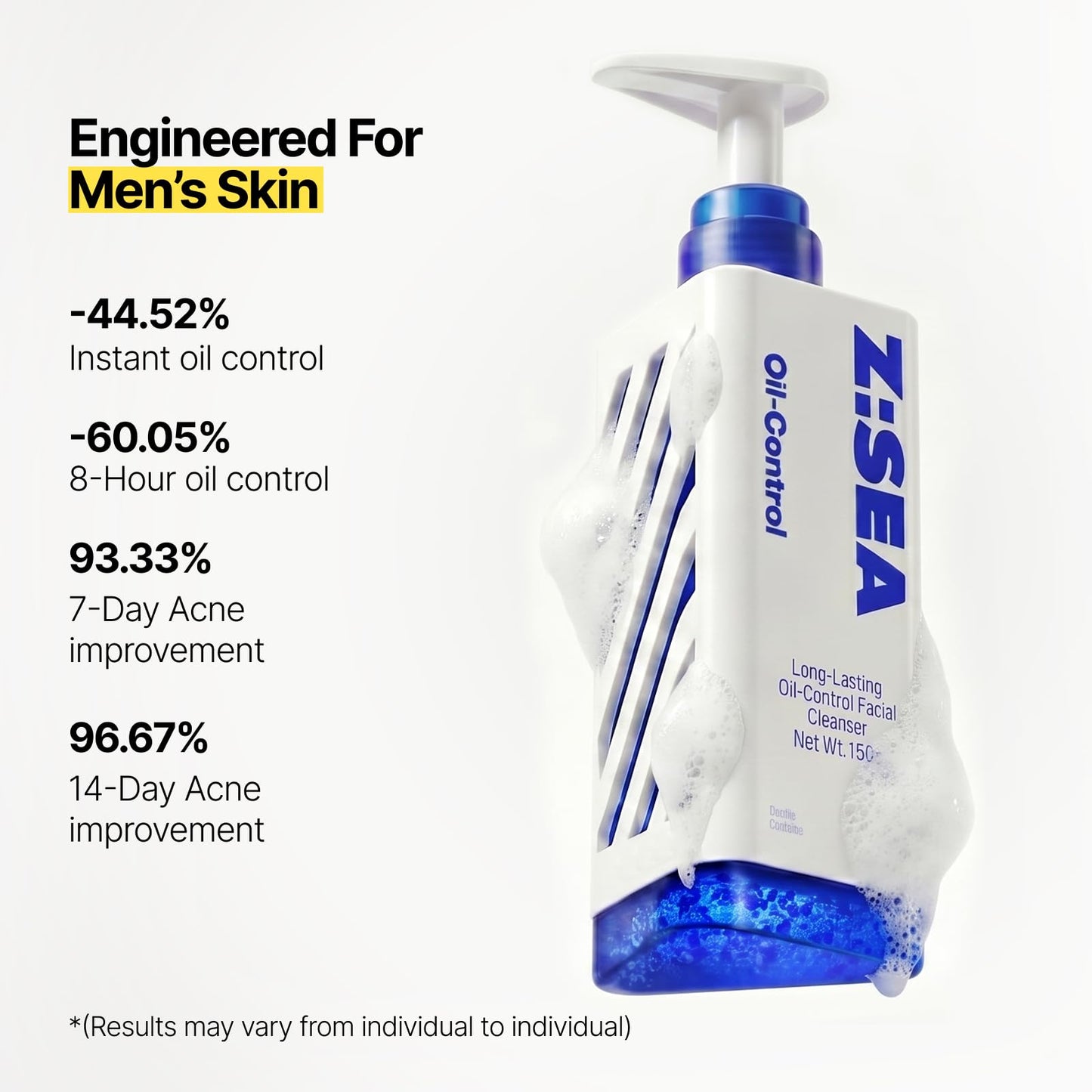 Z:SEA Men's Oil Control Face Wash with Salicylic Acid Blue Beads - Acne Cleanser, Deep Pore Cleansing for Oily Skin, 5.29 fl oz