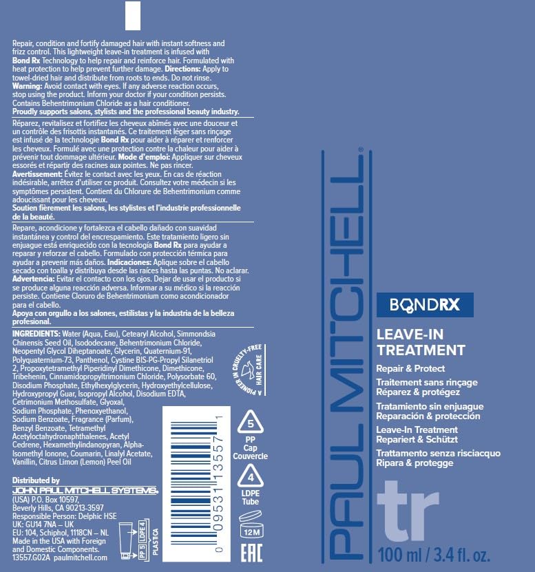 Paul Mitchell Bond Rx Leave-In Treatment, Repairs + Protects, For Chemically Treated + Damaged Hair, 3.4 fl. oz.