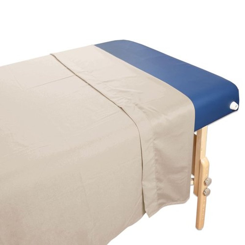 Massage Table Poly-Cotton Sheet Sets by Body Linen. - 3 Piece Set includes Flat & Flat Sheets and a Face Rest Cover. Super Soft and Durable for Professional Use (Natural) - 10 Pack