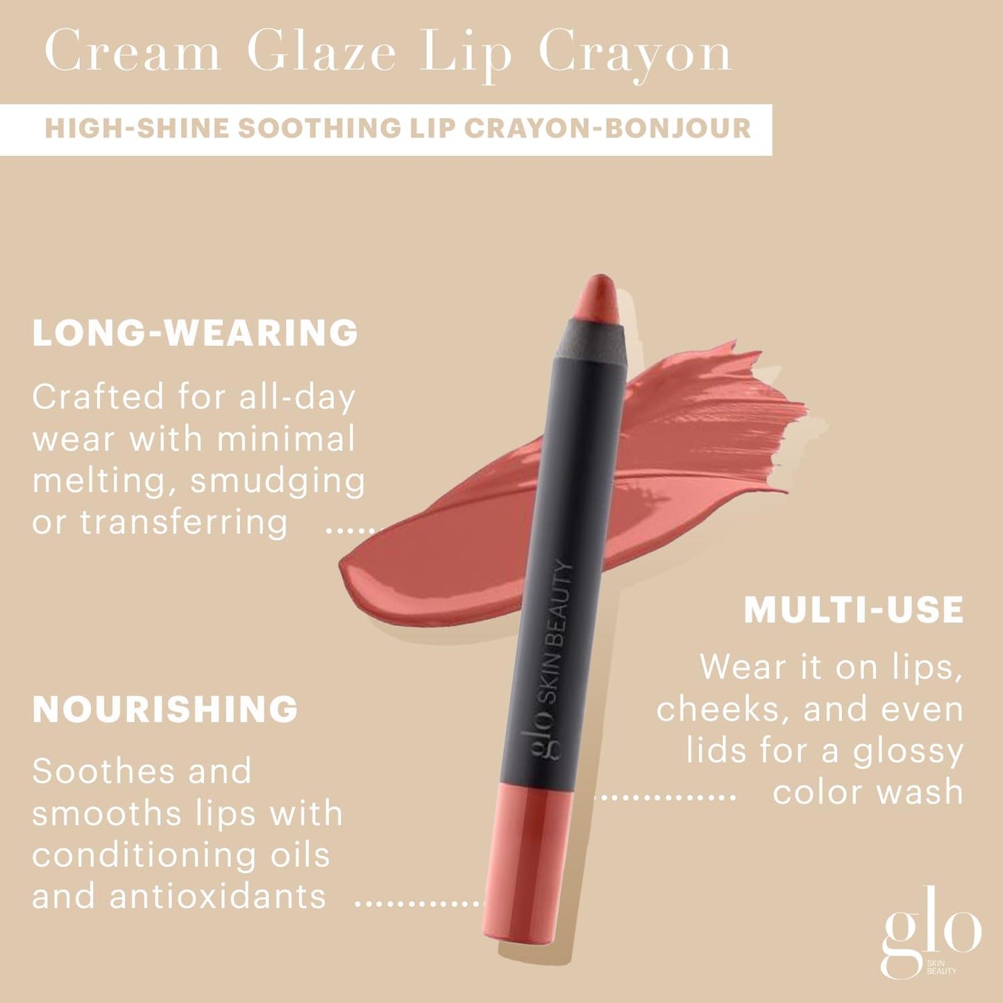 High Shine Glo Skin Beauty Cream Glaze Lip Crayon - Intense Color & Long-Lasting (Chiffon)